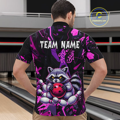 Custom Funny Raccoon Bowling Jersey for Men Bowling Team Shirts Bowling League Polo & 1/4 Zip HNT478