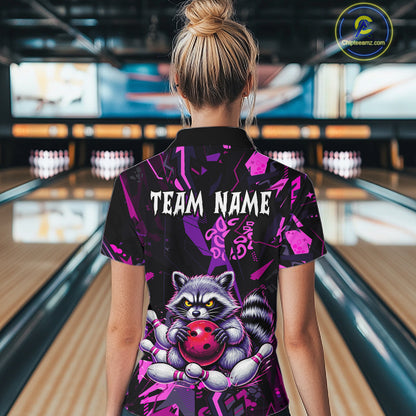 Custom Funny Raccoon Bowling Jersey for Women Bowling Team Shirts Bowling League Polo & 1/4 Zip HNT478