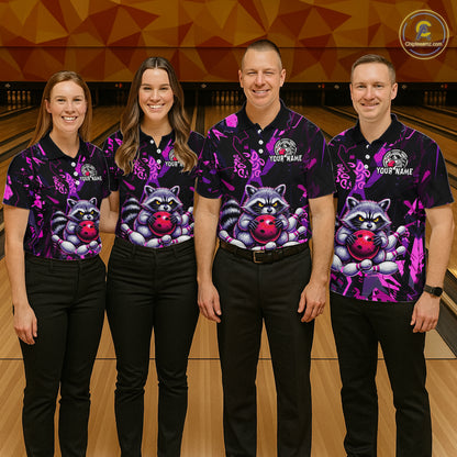 Custom Funny Raccoon Bowling Jersey for Women Bowling Team Shirts Bowling League Polo & 1/4 Zip HNT478