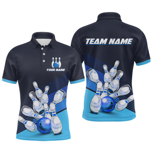 Blue Bowling Jersey for Men Custom Bowling Team Shirts Bowling League Polo & 1/4 Zip HNT166