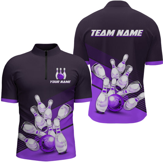 Purple Bowling Jersey for Men Custom Bowling Team Shirts Bowling League Polo & 1/4 Zip HNT166