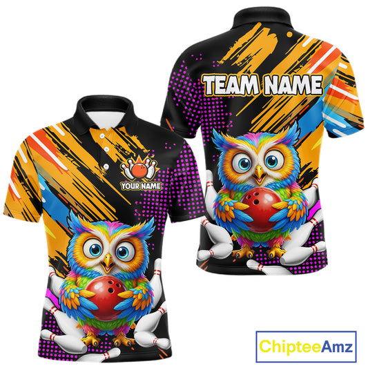 Custom Funny Colorful Owl Bowling Jersey for Men Bowling Uniform Polo & 1/4 Zip Bowling Team Shirts HNT237