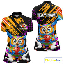 Load image into Gallery viewer, Custom Funny Colorful Owl Bowling Jersey for Women Bowling Uniform Polo &amp; 1/4 Zip Bowling Team Shirts HNT237