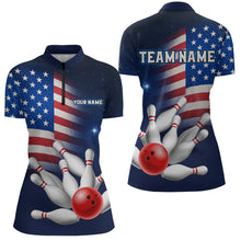 Load image into Gallery viewer, Custom US Flag Galaxy Bowling Jersey for Women Bowling Team Shirts Bowling Polo &amp; 1/4 Zip HNT169