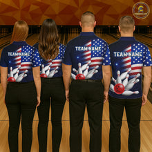 Load image into Gallery viewer, Custom US Flag Galaxy Bowling Jersey for Women Bowling Team Shirts Bowling Polo &amp; 1/4 Zip HNT169