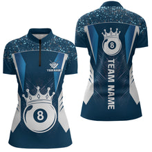 Load image into Gallery viewer, Navy Blue 8 Ball Crown Billiard Shirts for Women Custom Billiard League Team Shirts Polo &amp; 1/4 Zip NNT102