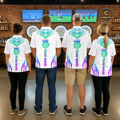 Custom Neon White Crown Dart Shirts for Women Darts Team Jerseys Dart League Polo & 1/4 Zip NNT140