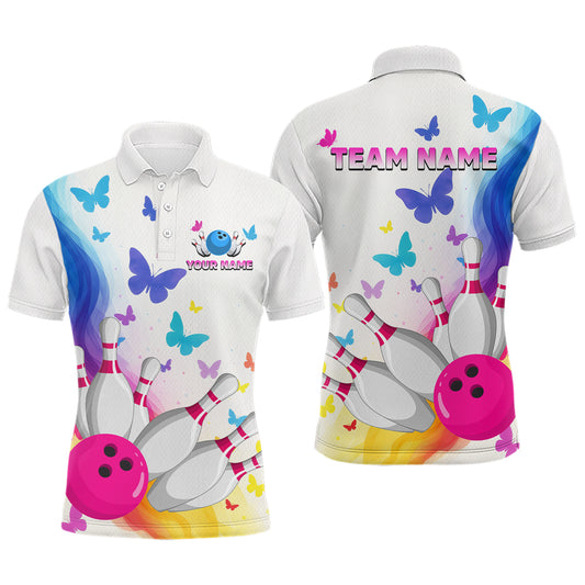 Custom Colorful Butterfly Bowling Jersey for Men Bowling Team Shirts Bowling League Polo & 1/4 Zip HNT173