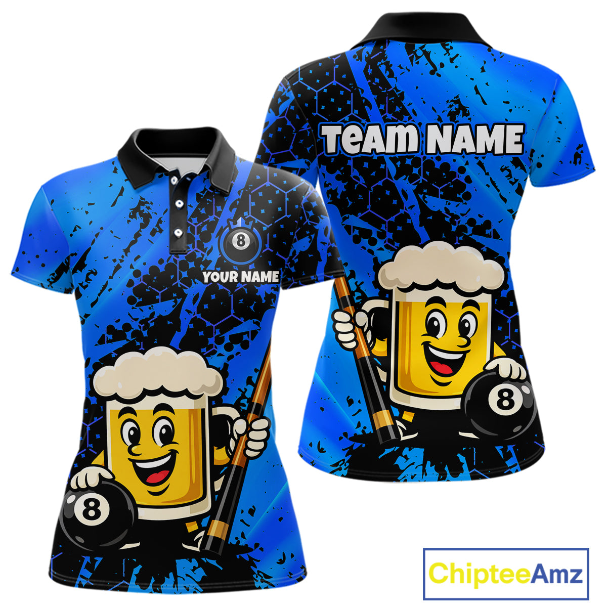 Custom Funny Blue Beer 8 Ball Pool Billiard Shirt for Women Polo & 1/4 Zip, Billiard Team Jerseys NNT147