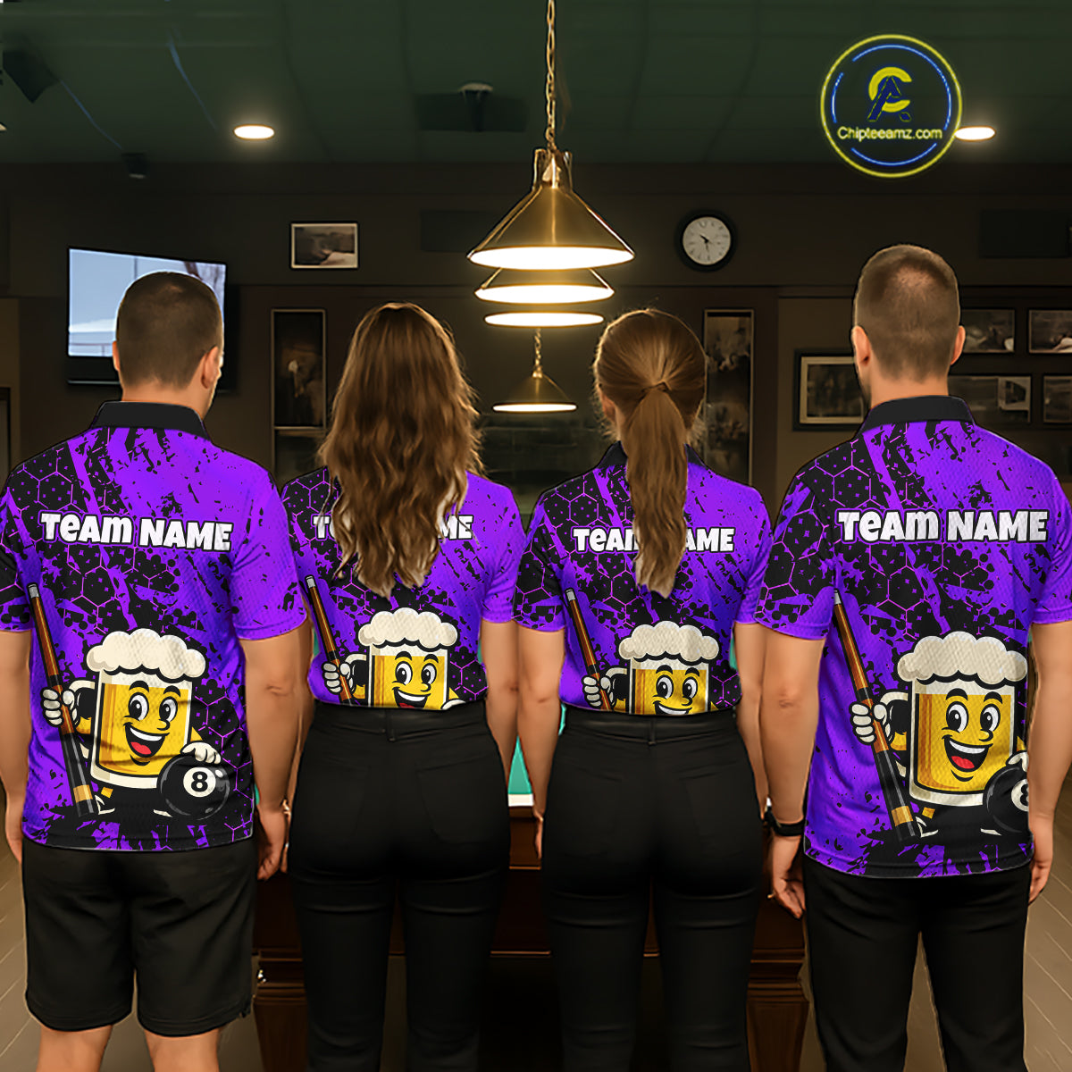 Custom Funny Purple Beer 8 Ball Pool Billiard Shirt for Men Polo & 1/4 Zip, Billiard Team Jerseys NNT147