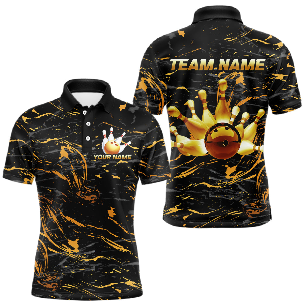 Custom Black and Gold Bowling Tournament Jersey for Men Bowling Team Shirts HNT179