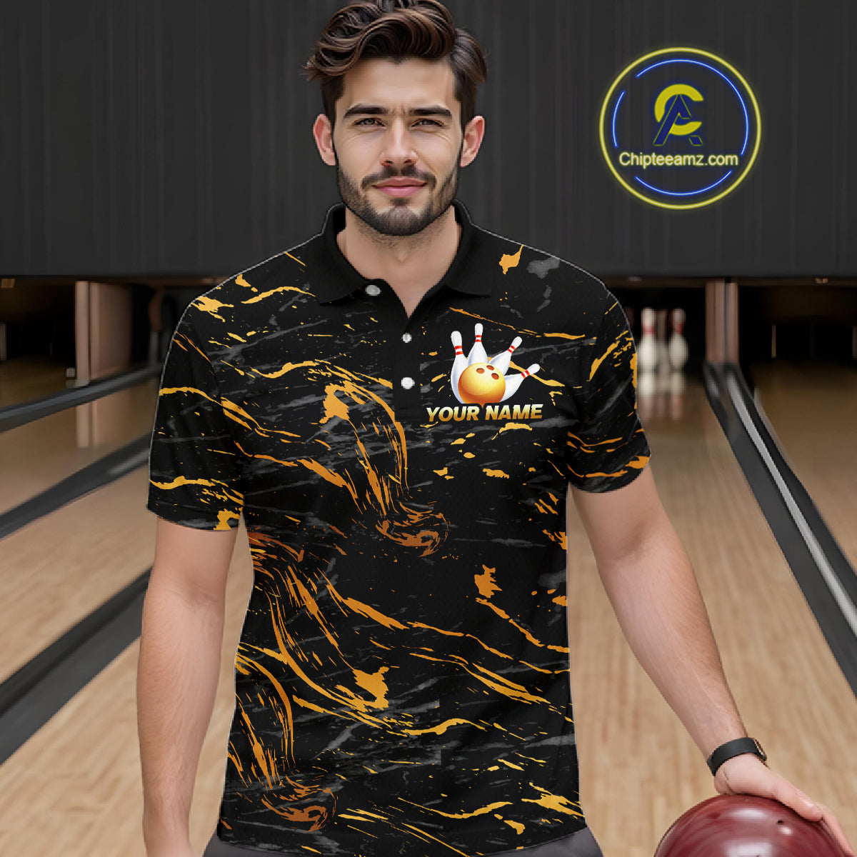 Custom Black and Gold Bowling Tournament Jersey for Men Bowling Team Shirts HNT179