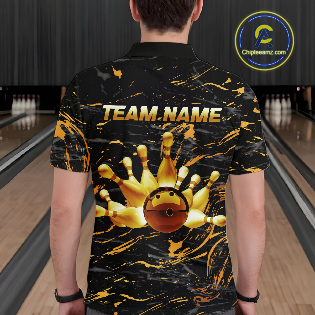 Custom Black and Gold Bowling Tournament Jersey for Men Bowling Team Shirts HNT179
