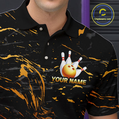 Custom Black and Gold Bowling Tournament Jersey for Men Bowling Team Shirts HNT179