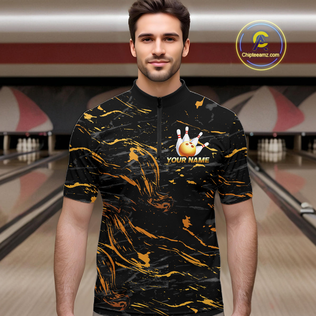 Custom Black and Gold Bowling Tournament Jersey for Men Bowling Team Shirts HNT179