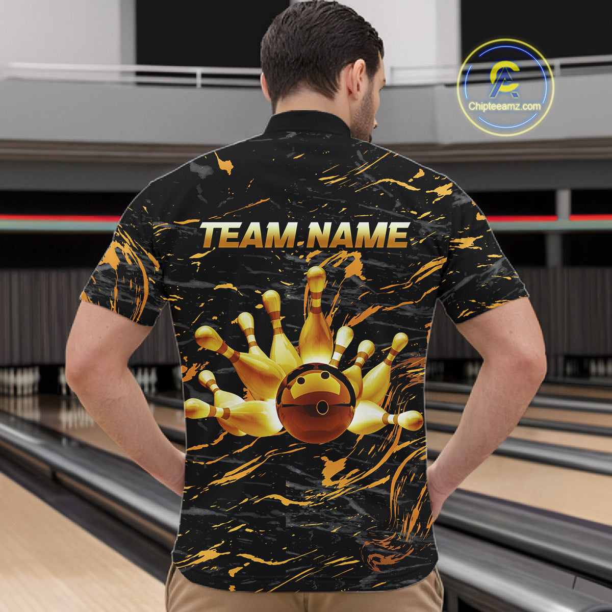 Custom Black and Gold Bowling Tournament Jersey for Men Bowling Team Shirts HNT179