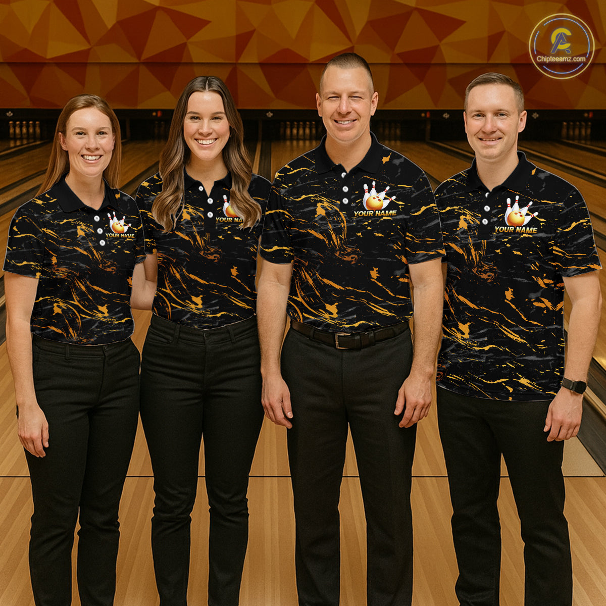 Custom Black and Gold Bowling Tournament Jersey for Men Bowling Team Shirts HNT179