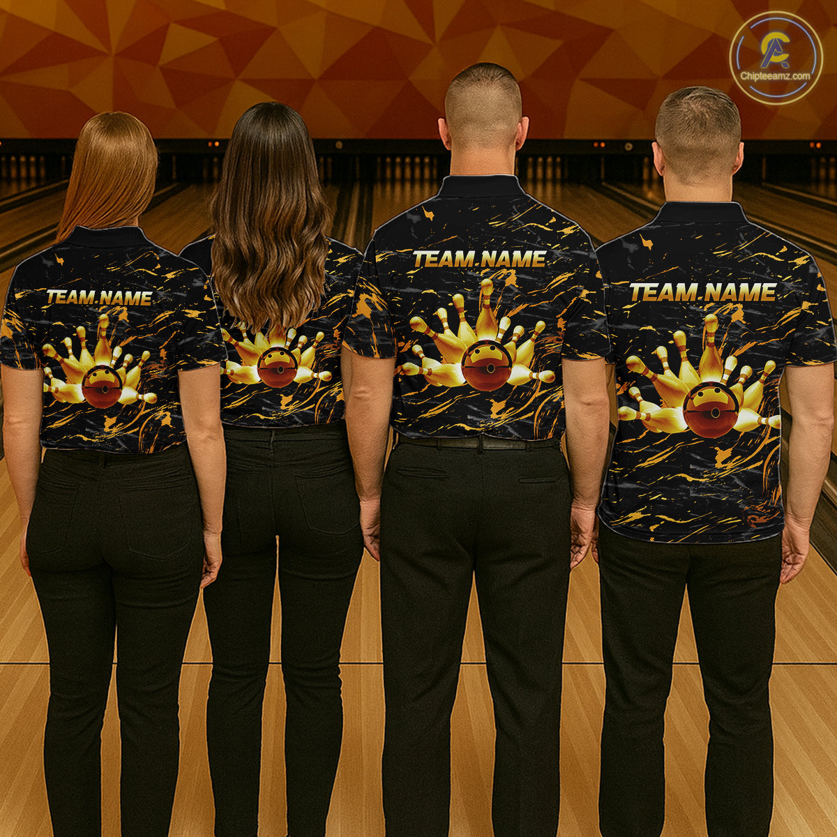 Custom Black and Gold Bowling Tournament Jersey for Men Bowling Team Shirts HNT179