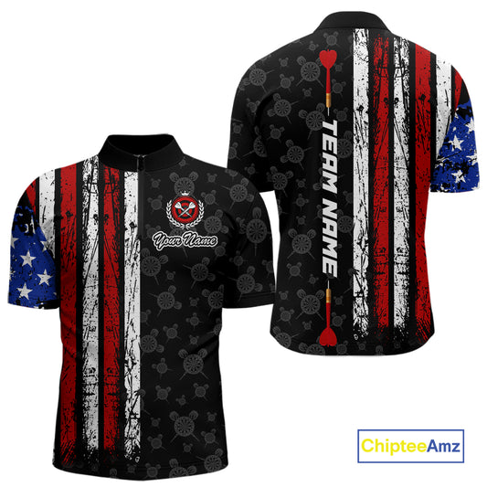 Custom US Flag Dart Shirts For Men Dart Board Shirts Polo & 1/4 Zip Dart Jersey Team NNT125