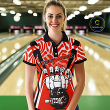 Load image into Gallery viewer, Custom Red Funny Bowling Jersey for Women Bowling Team Shirts Bowling League Polo &amp; 1/4 Zip HNT155
