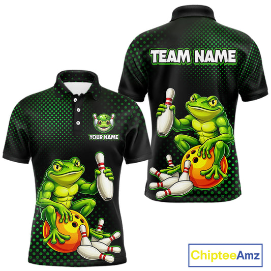 Custom Funny Frog Bowling Jersey for Men Bowling Team Shirts Bowling League Polo & 1/4 Zip HNT246