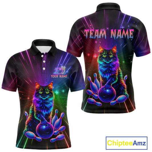 Custom Funny Cat Neon Colorful Bowling Jersey for Men Bowling Uniform Bowling Team Shirts HNT281