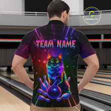 Load image into Gallery viewer, Custom Funny Cat Neon Colorful Bowling Jersey for Men Bowling Uniform Bowling Team Shirts HNT281