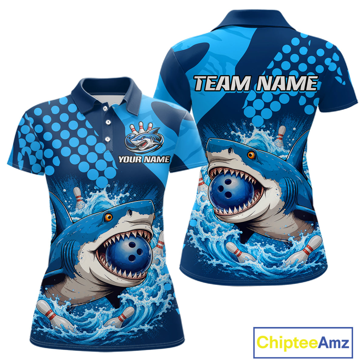 Shirt with shark design and customizable text on a white background