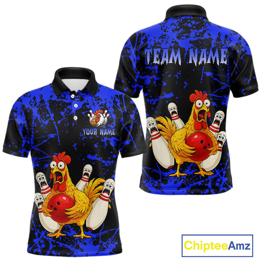 Custom Blue Funny Chicken Bowling Jersey for Men Bowling Uniform Bowling Team Shirts HNT282