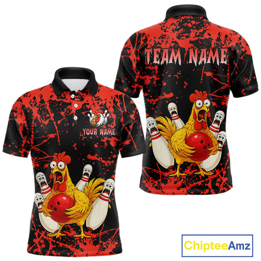 Custom Red Funny Chicken Bowling Jersey for Men Bowling Uniform Bowling Team Shirts HNT282