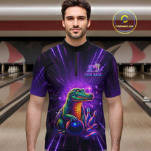 Load image into Gallery viewer, Custom Funny Crocodile Neon Bowling Shirt Alligator Bowling Jersey for Men Polo &amp; 1/4 Zip HNT208