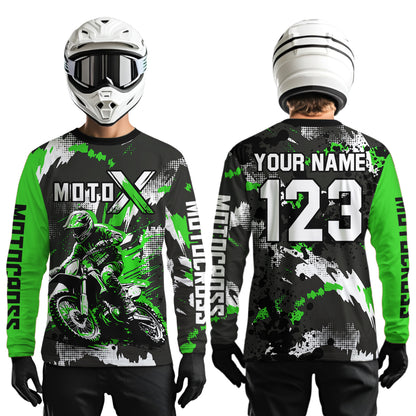 Green Youth Motocross Jersey Racing Shirts Custom Dirt Bike Shirts Kid Men Women UPF30+ DNT32