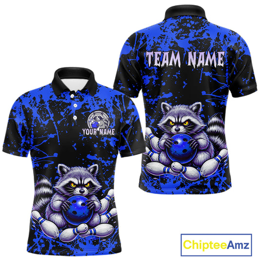 Custom Blue Raccoon Bowling Jersey for Men Bowling Uniform Polo & 1/4 Zip Bowling Team Shirts HNT224