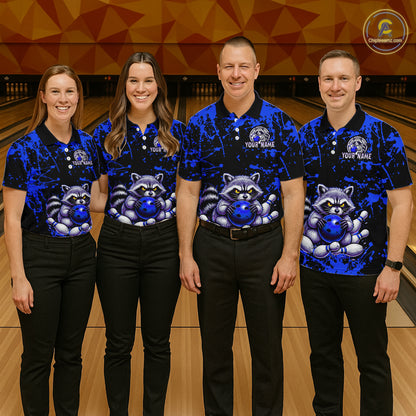 Custom Blue Raccoon Bowling Jersey for Men Bowling Uniform Polo & 1/4 Zip Bowling Team Shirts HNT224