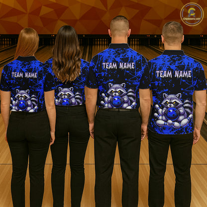 Custom Blue Raccoon Bowling Jersey for Men Bowling Uniform Polo & 1/4 Zip Bowling Team Shirts HNT224