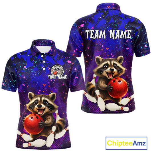 Custom Funny Raccoon Bowling Jersey for Men Bowling Uniform Polo & 1/4 Zip Bowling Team Shirts HNT229