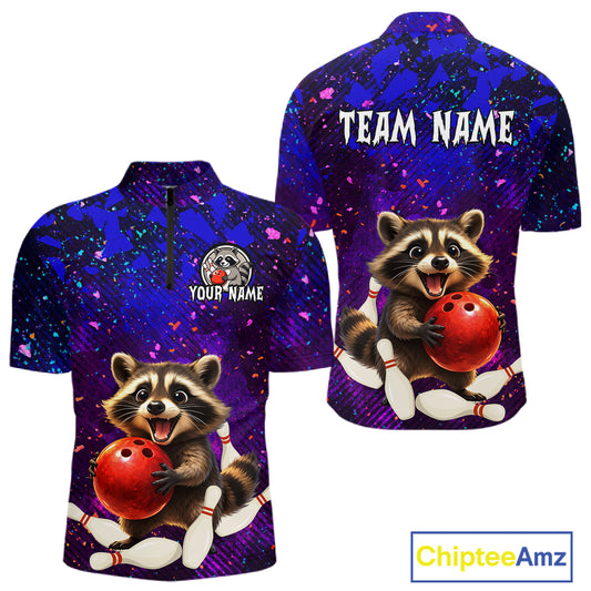 Custom Funny Raccoon Bowling Jersey for Men Bowling Uniform Polo & 1/4 Zip Bowling Team Shirts HNT229