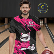 Load image into Gallery viewer, Custom Funny Pink Cat Bowling Jersey for Men Bowling Team Shirts Bowling Polo &amp; 1/4 Zip HNT257