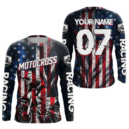 US Flag Youth Motocross Jersey Custom Dirt Bike Shirt Kid Men Women Motocross Shirt UPF30+ DNT37
