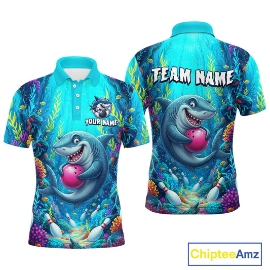 Custom Ocean Funny Shark Bowling Jersey for Men Funny Bowling Team Shirts Bowling Uniform HNT300