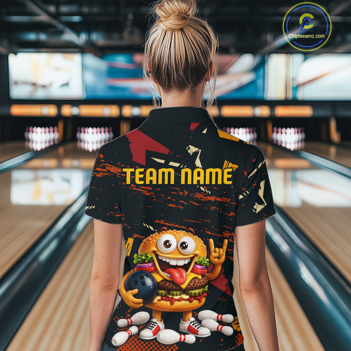 Custom Funny Hamburger Bowling Team Shirts Bowling Jersey for Women Bowling League HNT465