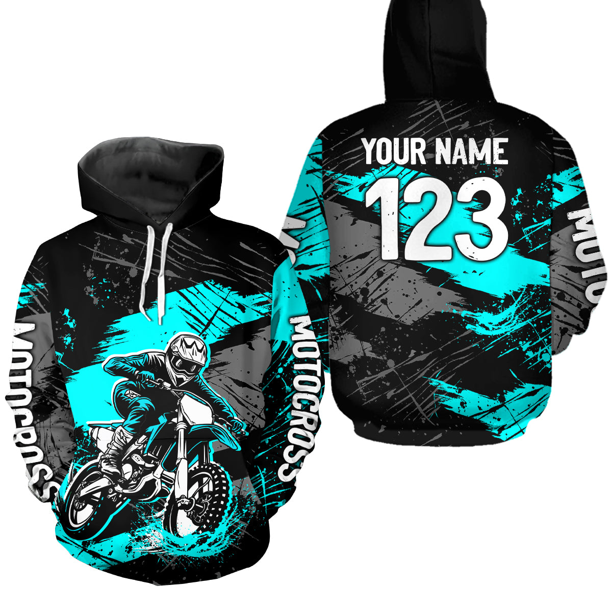 Custom Turquoise Dirt Bike Hoodie Motocross Sweatshirts for Kid Men Women Motorcycle Hoodie HOT39