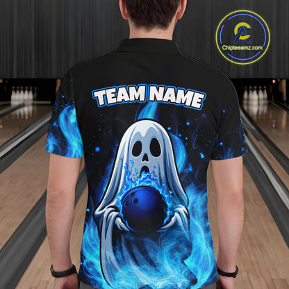 Custom Blue Flame Ghost Bowling Team Shirts, Bowling Shirts For Men Bowling Jersey HNT466