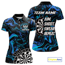Load image into Gallery viewer, Turquoise-Blue Pattern Aim Shoot Swear Repeat Darts Team Jerseys Dart Shirts For Women NNT168