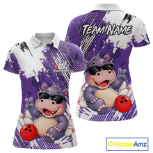 Load image into Gallery viewer, Custom Funny Hippo Bowling Team Shirts Bowling Shirt for Women Bowling League Polo &amp;1/4 Zip HNT348