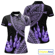 Load image into Gallery viewer, Black and Purple Tribal Pattern Bowling Jersey for Women Bowling Uniform Bowling Team Shirts HNT225