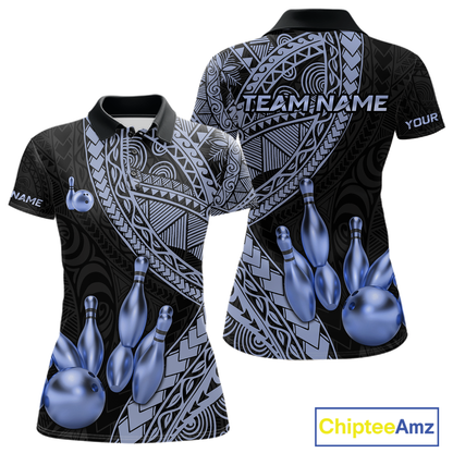 Black and Blue Tribal Pattern Bowling Jersey for Women Bowling Uniform Bowling Team Shirts HNT225