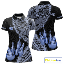 Load image into Gallery viewer, Black and Blue Tribal Pattern Bowling Jersey for Women Bowling Uniform Bowling Team Shirts HNT225