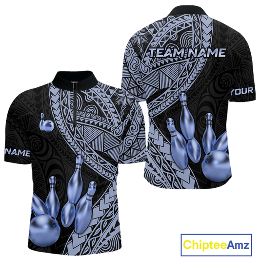 Black and Blue Tribal Pattern Bowling Jersey for Woen Bowling Uniform Bowling Team Shirts HNT225