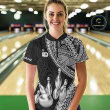Load image into Gallery viewer, Black and White Tribal Pattern Bowling Jersey for Women Bowling Uniform Bowling Team Shirts HNT225